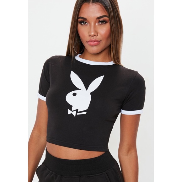 Black playboy cropped shirt Clearance